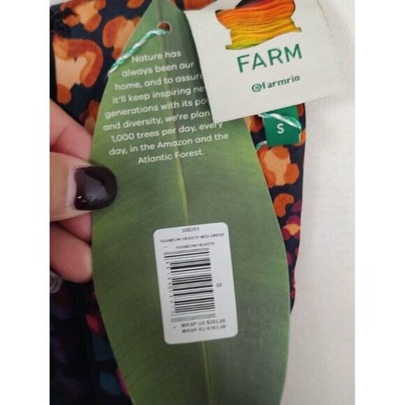 FARM Rio Midi Dress S Rainbow Hearts Lenzing Ecovero Viscose Ruching - Picture 11 of 11